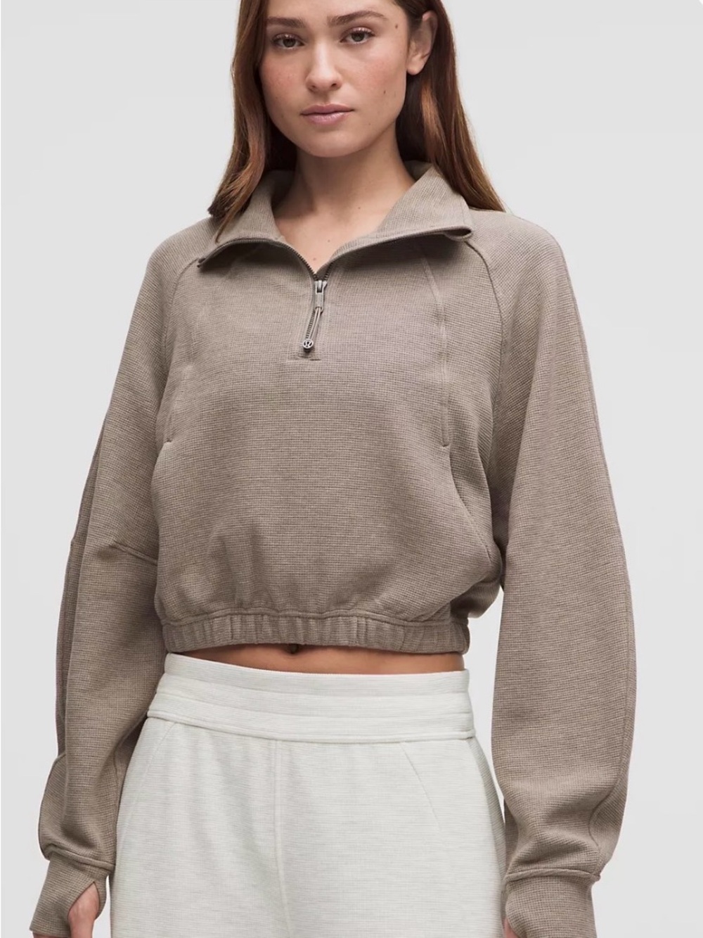 lululemon athletica Taupe Cropped Half-Zip Pullover - size medium